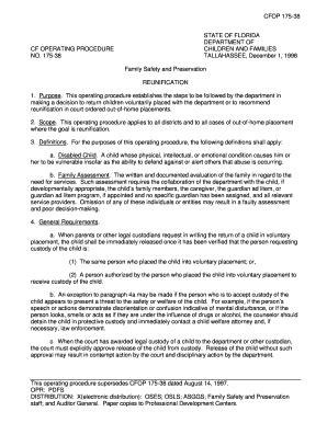 Fillable Online Dcf State Fl CFOP 175 38 Reunification Pdf Florida