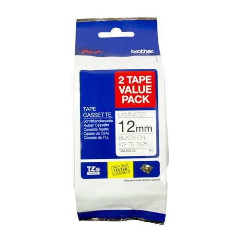 Brother Label Tape 12mm Black on White Tape 2 Pack TZe-231 | Officeworks