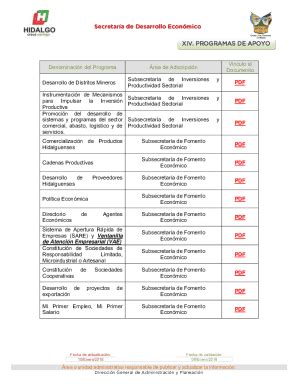 Fillable Online Transparencia Hidalgo Gob CATLOGO DE PROGRAMAS PARA EL