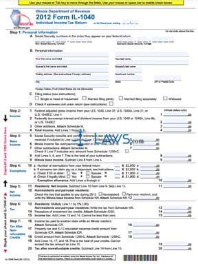 FREE Form IL 1040 Individual Income Tax Return FREE Legal Forms