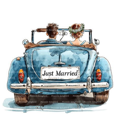 married car  bride  groom clipart digital