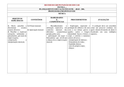 Exemplo De Plano De Aula Educação Infantil Novo Exemplo