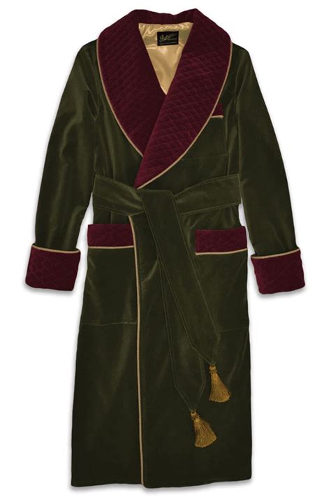 Mens Velvet Robe Quilted Vintage Dressing Gown Warm Long