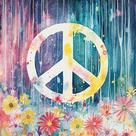 peace symbol  flowers watercolor  stock photo public domain