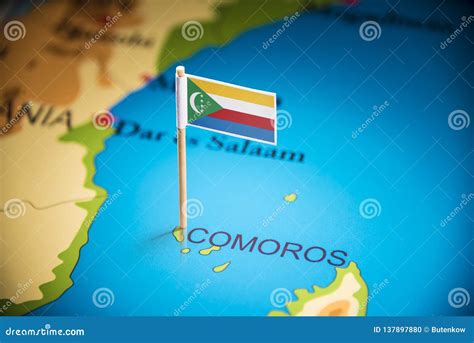 Comoros Marked with a Flag on the Map Stock Photo - Image of national ...