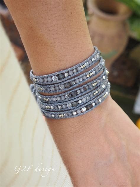 5 Times Wrap Bracelet Grey Beaded Mix Boho Bracelet Etsy Norway