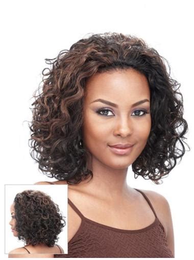 Sassy Brown Curly Chin Length Human Hair Wigs And Half Wigs Bob Human