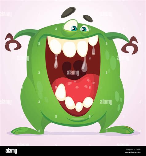 Green Slimy Monster With Big Teeth And Mouth Opened Wide Halloween