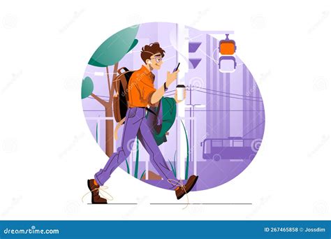 Man Bury In Smartphone Walk Down Street Stock Vector Illustration Of