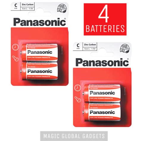 4 X PANASONIC ZINC C SIZE CARBON BATTERIES R14 1 5V MN1400 MX1400