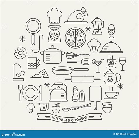 Cooking Foods And Kitchen Icons Set Stock Vector Illustration Of