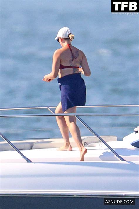 Scarlett Johansson Sexy Seen Flaunting Her Hot Figure Wearing A Red Bikini In East Hampton Aznude