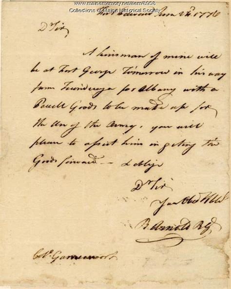 Benedict Arnold Letter June 24 1776 Maine Memory Network