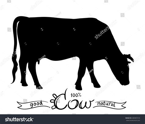 Vektor Stok Cow Isolated Black White Vector Silhouettes Tanpa Royalti