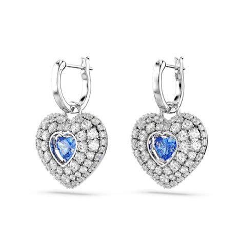 Boucles Oreilles Swarovski Hyperbola Heart 5680392 Bleuargent 3 Suisses