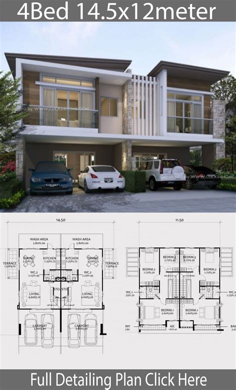 Twin House Design Plan 145x12m With 6 Bedrooms Home Ideas Twin