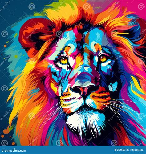 Colorful Lion Head In Pop Art Style Graphic Art Inspired By Loish