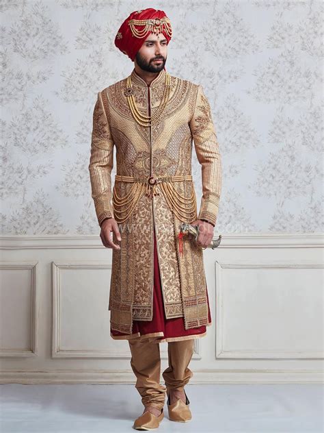 Raw Silk Layered Mughal Style Sherwani Rajwadi Designer Exclusive