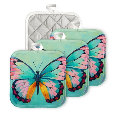 BaHomeck Heat Resistant Hot Pads 4 Pack Beautiful Colorful Butterfly With Wings Spread Wide