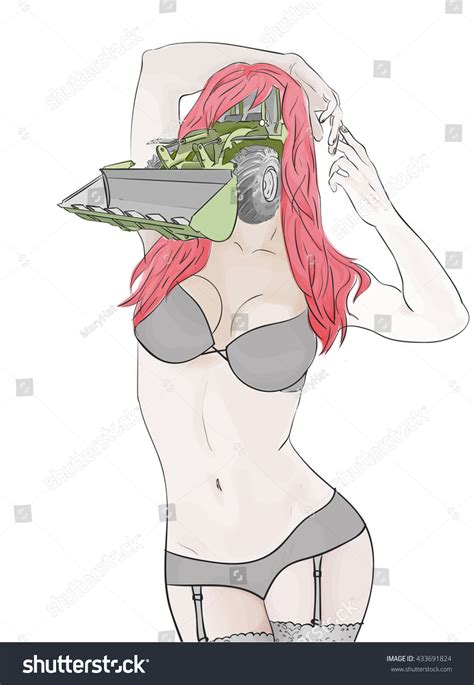 Handdrawn Realistic Sexy Girl Black Lingerie Stock Vector Royalty Free