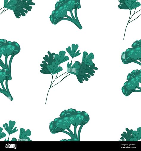 Green Broccoli And Parsley Leaves Seamless Pattern Vegetable Print