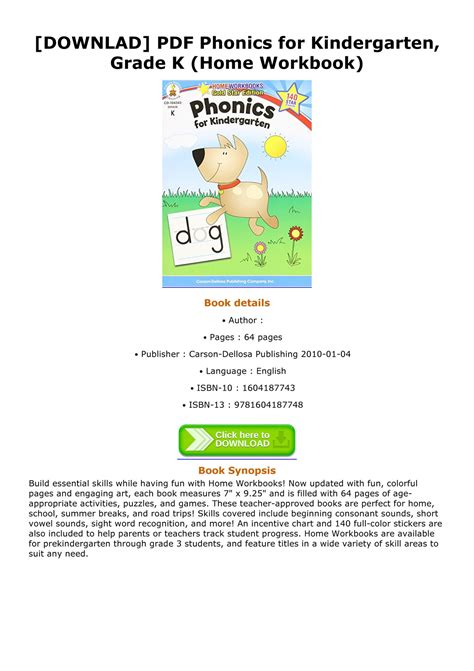 Phonics For Kindergarten Grade K Home Workbook