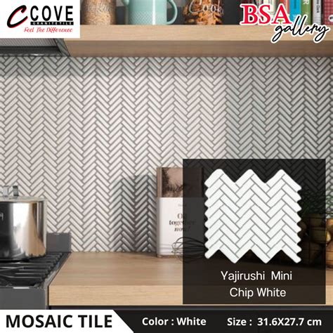 Jual Mosaic Tiles Herringbone Putih Keramik Mozaik Lantai Dinding Wc