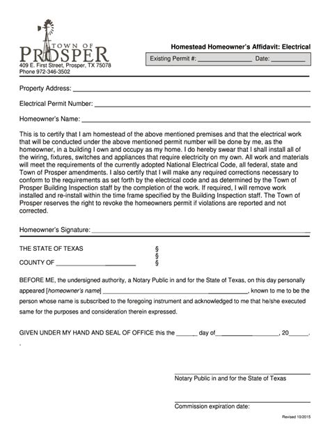 Fillable Online Prospertx Homestead Homeowners Affidavit Electrical Fax