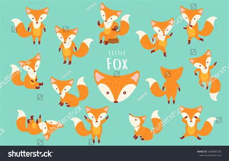 Set Cute Cartoon Foxes Modern Simple: เวกเตอร์สต็อก (ปลอดค่าลิขสิทธิ์ ...