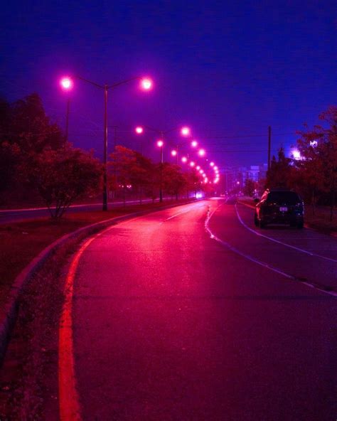 City Night Aesthetic Road Light Stars Pink Purple Car Plane Core