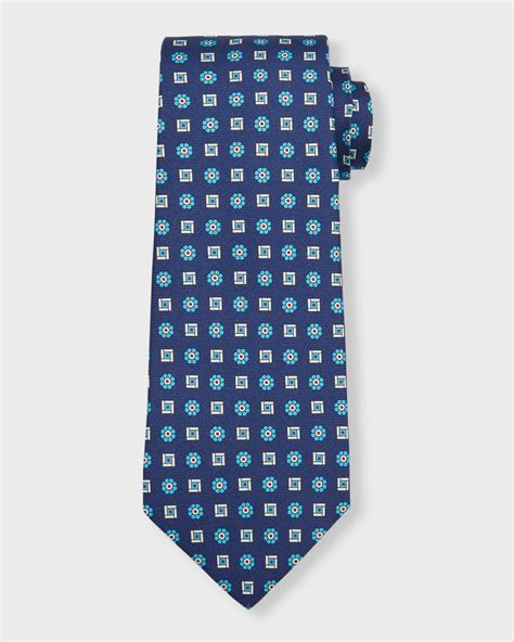 Kiton Men S Medallion Print Silk Tie Neiman Marcus