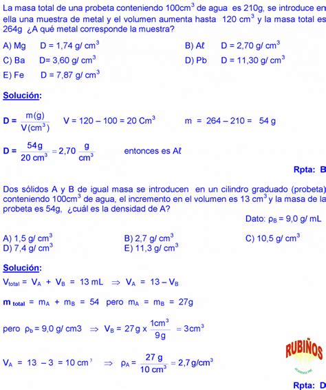 Densidad Ejercicios Resueltos De Qu Mica Pdf Ense Anza De Qu Mica