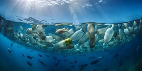 Botellas De Plástico Flotando En El Océano Daño Ambiental Foto Premium