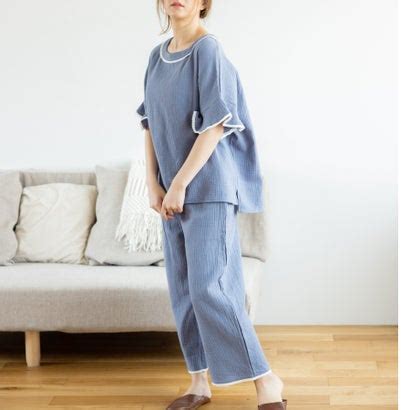 フランデランジェリー fran de lingerie ふわリラガーゼプルオーバー 分丈パンツ上下セット グレイッシュブルー 靴ファッション通販 ロコンド自宅で試着気軽に返品