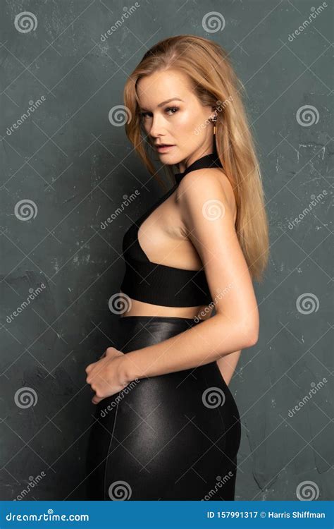 Blonde In Black Leather Stock Image Image Of Woman 157991317