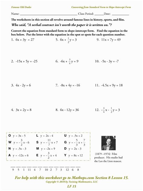 Graphing Linear Equations In Standard Form Worksheet 11 — Db