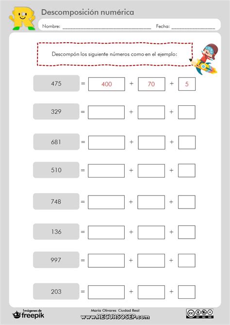 Ficha Para Trabajar La Descomposición De Números