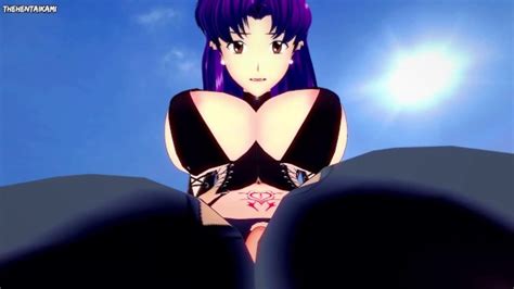 Misato From Evangelion Gives You A Footjob At The Beach Hentai Pov