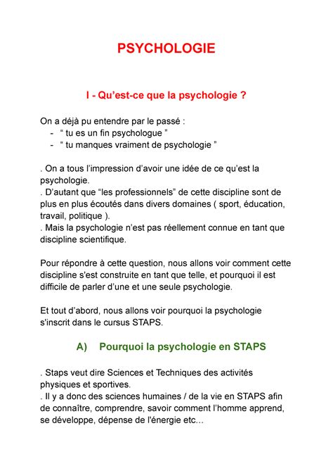 Psychologie Staps UPJV Studocu