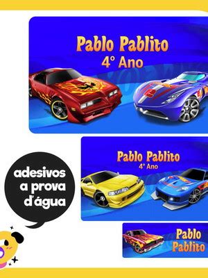Adesivo Escolar Tag Hot Wheels 101 Unid Compre Produtos Personalizados No Elo7