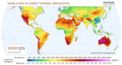 World map of solar direct normal irradiation (Source: SolarGis ...