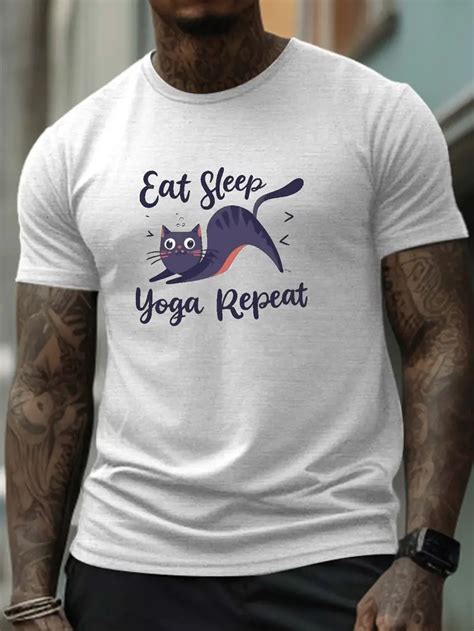 Plus Size Mens Cartoon Cat Letters Graphic Print T Shirt Temu