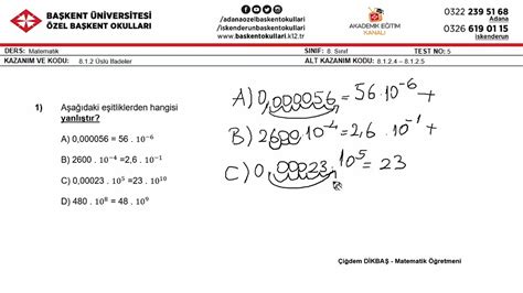 Sinif Matemat K Sayilar Ve Lemler Test Soru Youtube