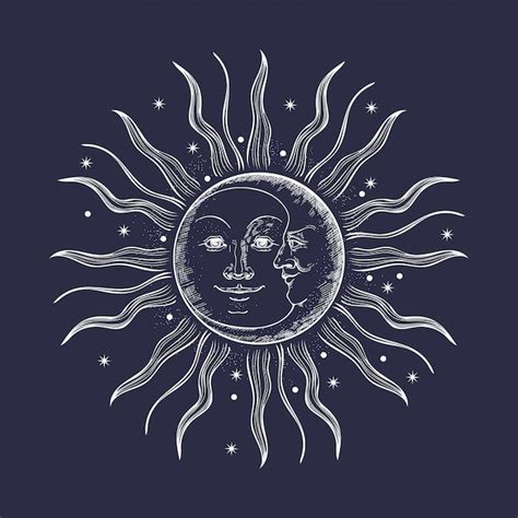 La Cara Del Sol Y La Luna Vector Premium