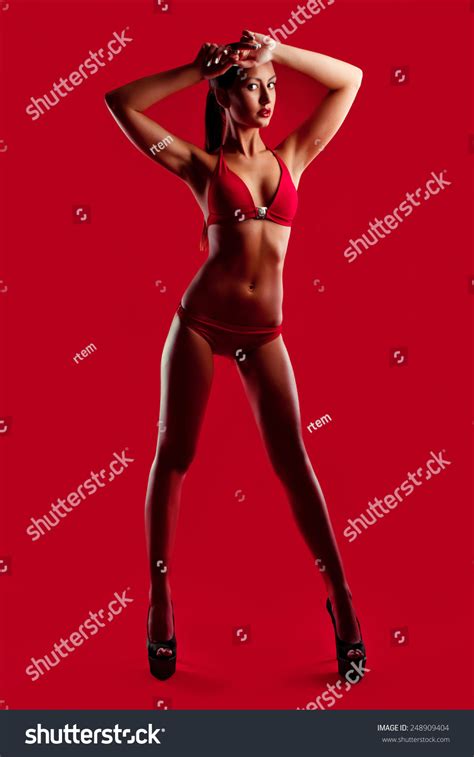 Portrait Sexy Brunette Lingerie On Red Stock Photo Shutterstock