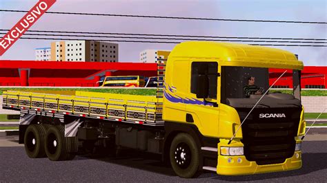 Skin Scania P Amarela Faixa Azul Qualificada Exclusivo Skins