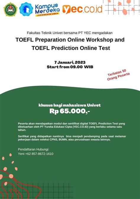 Perubahan Tanggal Pelaksanaan TOEFL Preparation Online Workshop And