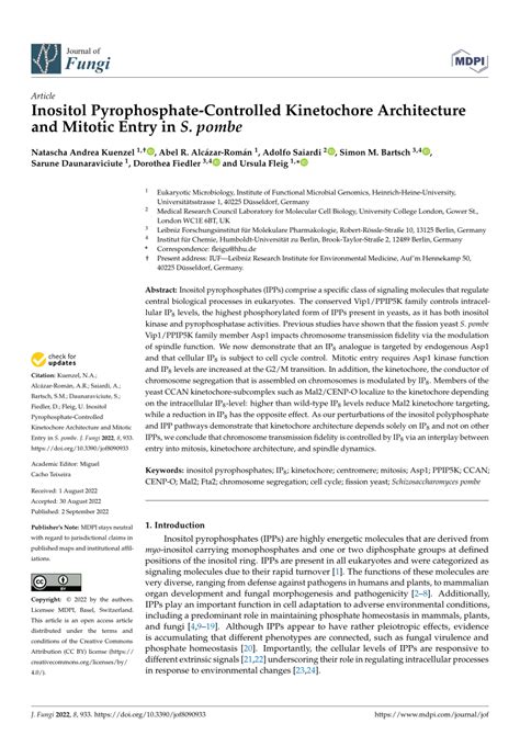 (PDF) Inositol Pyrophosphate-Controlled Kinetochore Architecture and ... 