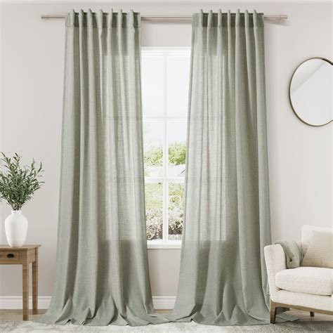 Sage Green Curtains 120 Inches Long 2 Panels For Living Room Back Tab Rod Pocket Semi Sheer