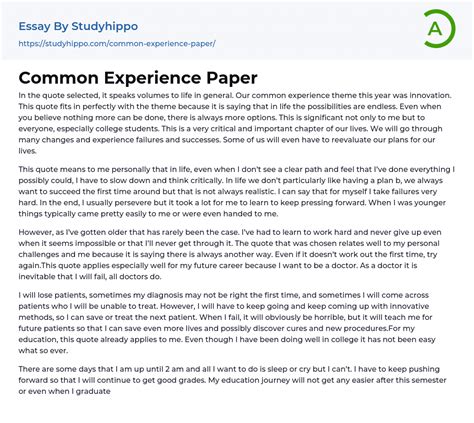 Common Experience Paper Essay Example Studyhippo